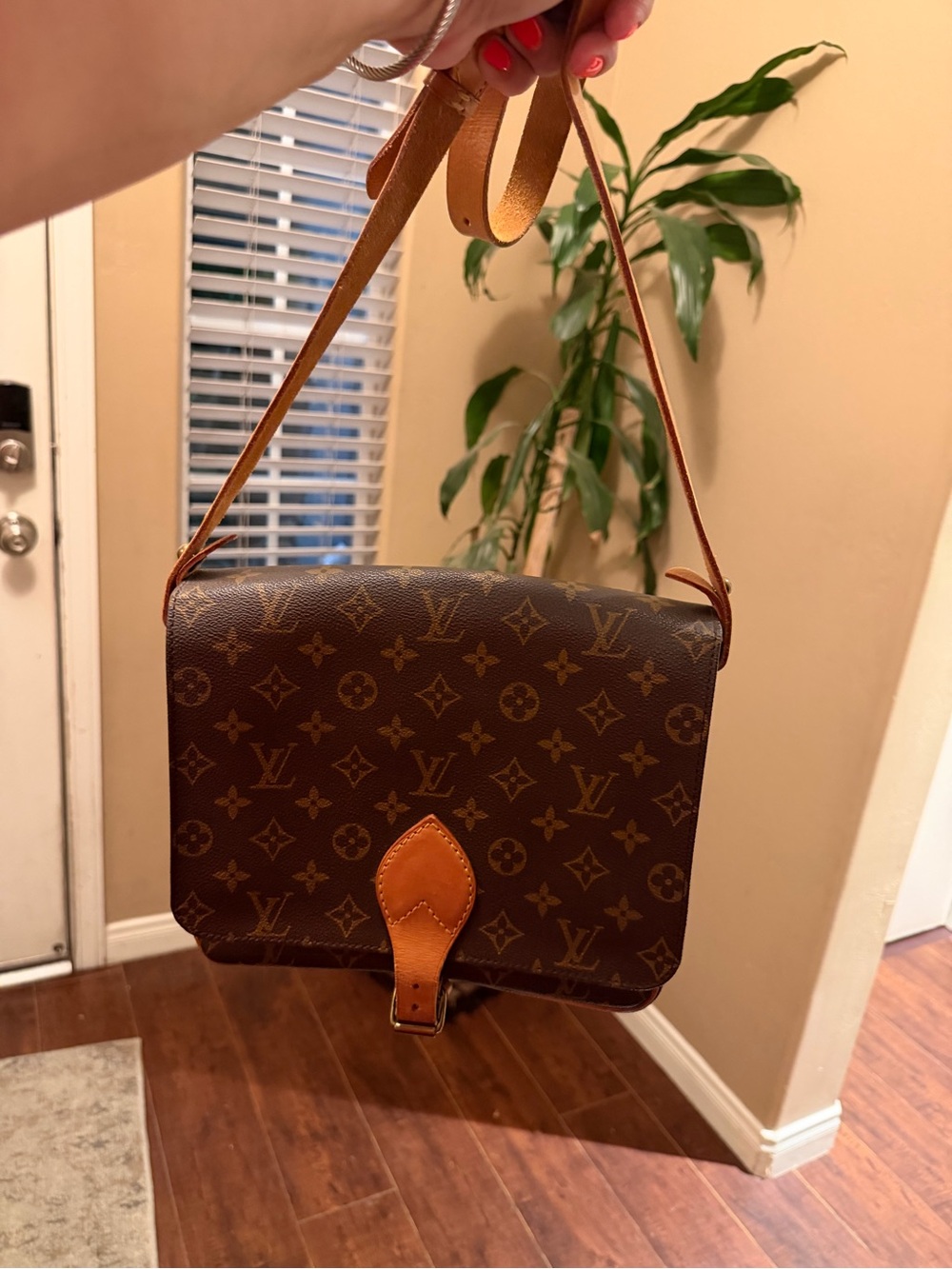 Authentic Louis Vuitton Cartouchiere Monogram Crossbody Bag in Brown and Tan
